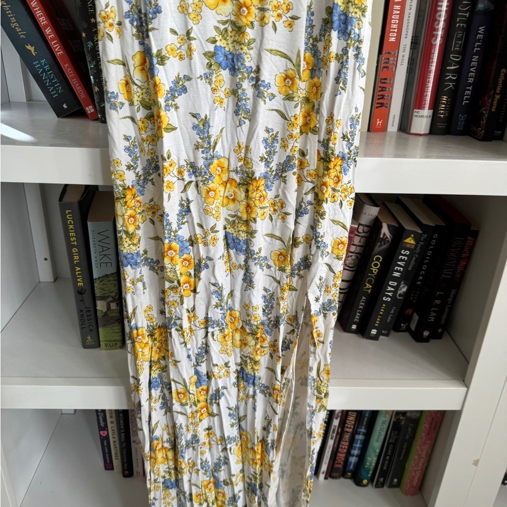Forever 21 white yellow blue floral stretch ruched tank maxi dress romantic - Picture 2 of 6